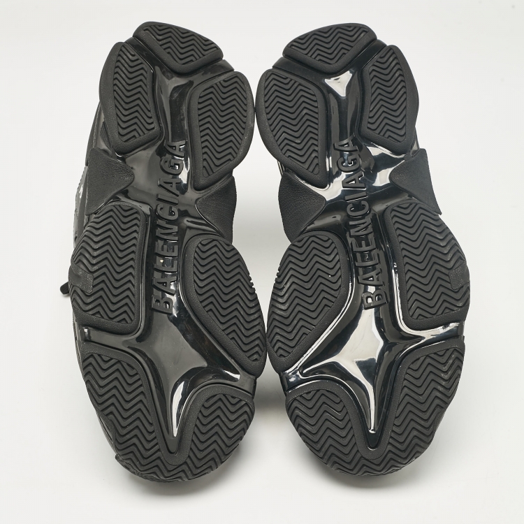 Pre Owned Balenciaga Black Leather Triple S Lace Up Sneakers Size 43