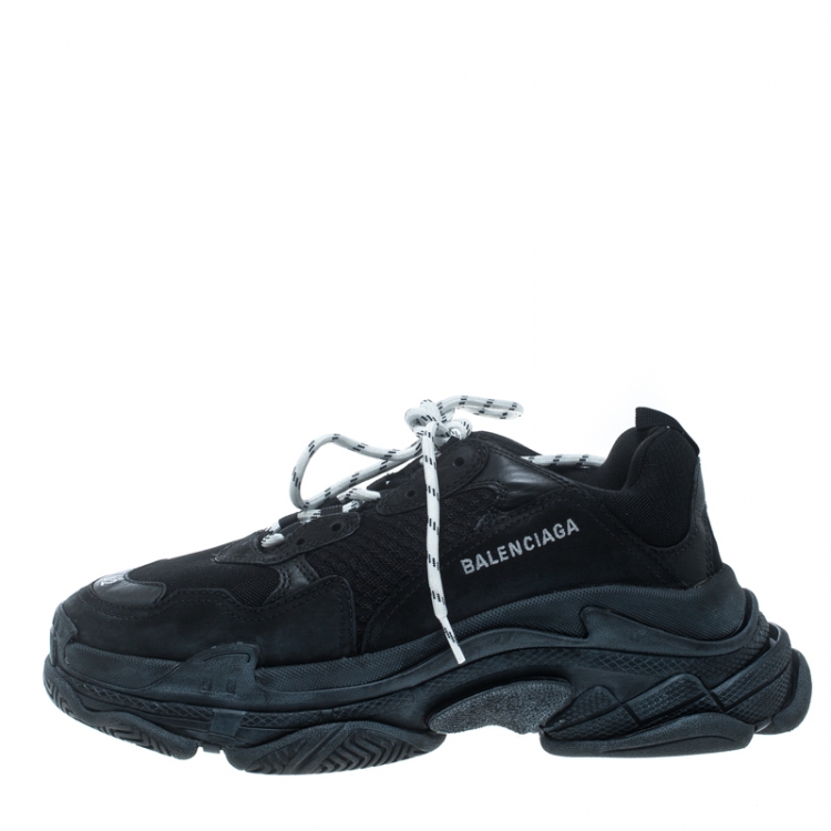 Grundlæggende teori Venture tæt Balenciaga Black Mesh And Leather Triple S Platform Sneakers Size 42  Balenciaga | TLC
