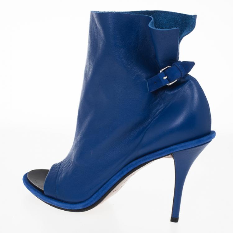 Pre Owned Balenciaga Blue Leather Glove Ankle Boots Size 40