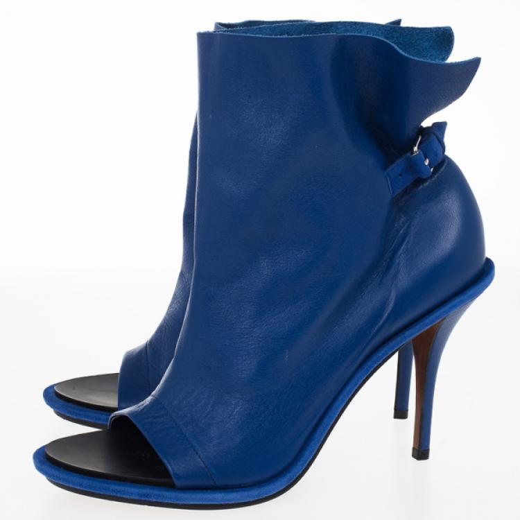 Pre Owned Balenciaga Blue Leather Glove Ankle Boots Size 40