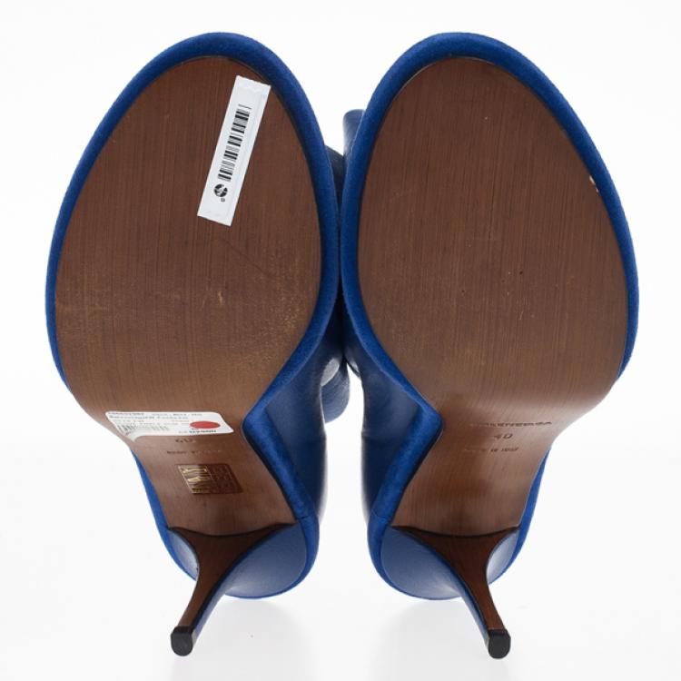 Pre Owned Balenciaga Blue Leather Glove Ankle Boots Size 40