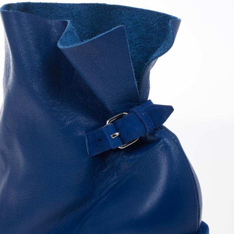 Pre Owned Balenciaga Blue Leather Glove Ankle Boots Size 40