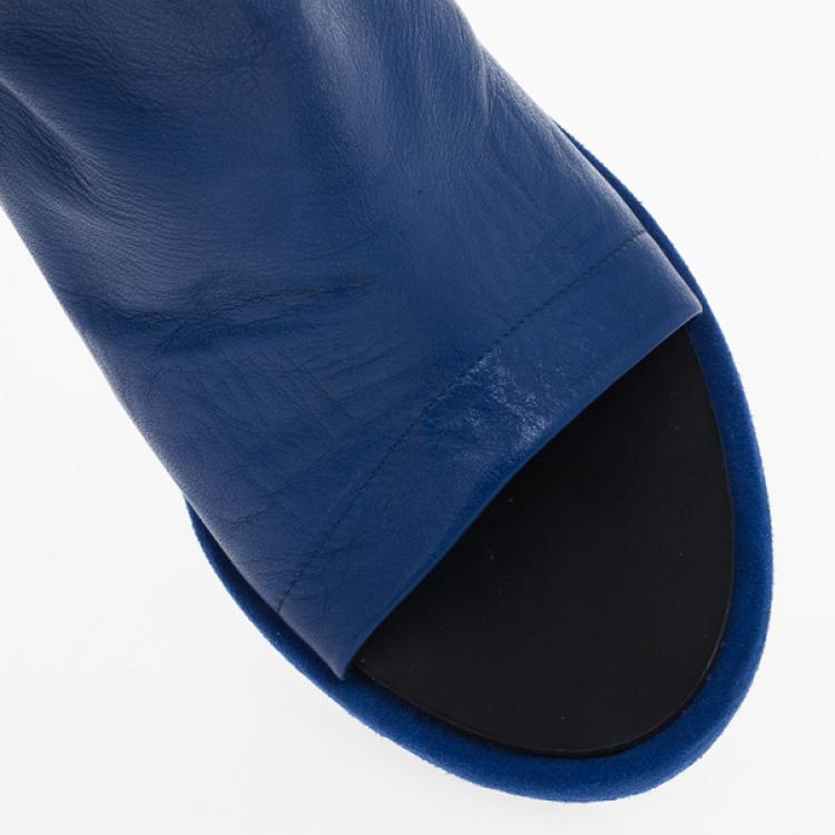 Pre Owned Balenciaga Blue Leather Glove Ankle Boots Size 40