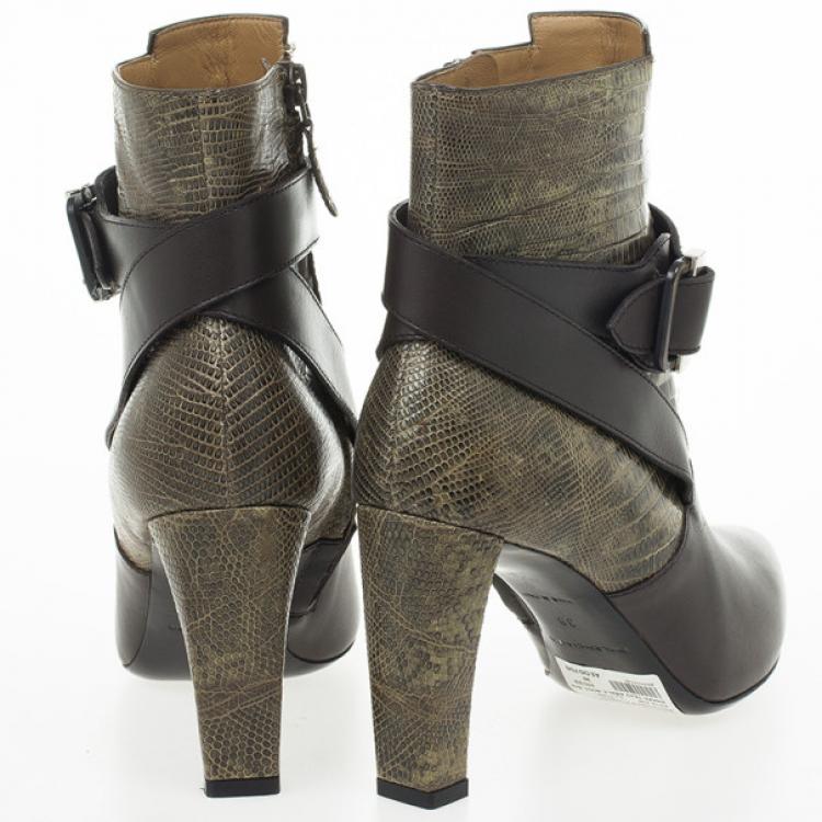 Pre Owned Balenciaga Snakeskin &amp; Leather Ankle Boots Size 38