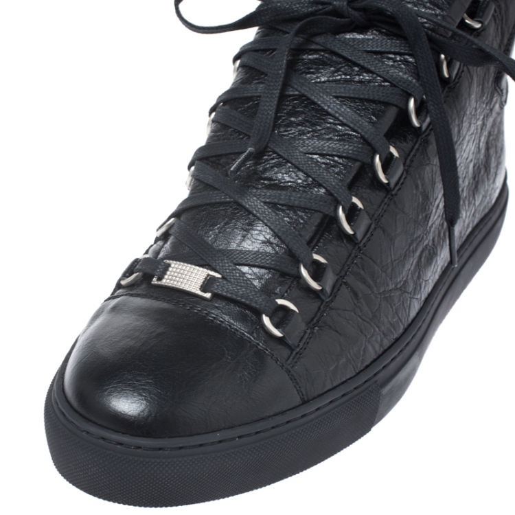 Pre Owned Balenciaga Black Leather Arena Low Top Sneakers Size 44