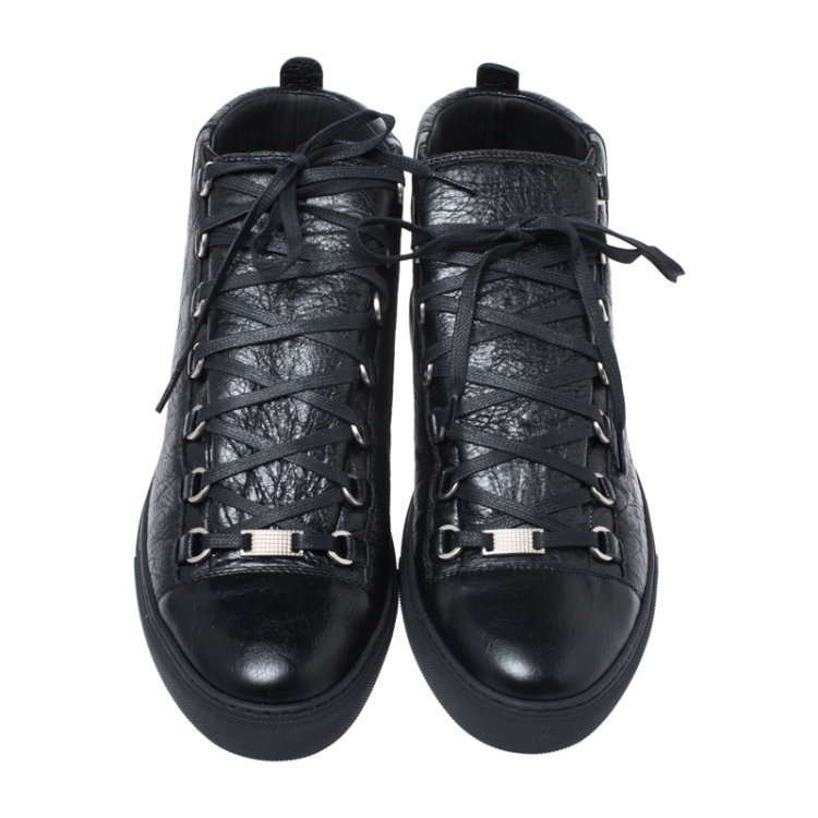 Pre Owned Balenciaga Black Leather Arena Low Top Sneakers Size 44