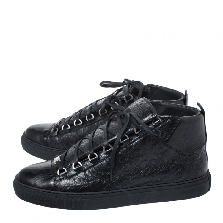 Pre Owned Balenciaga Black Leather Arena Low Top Sneakers Size 44