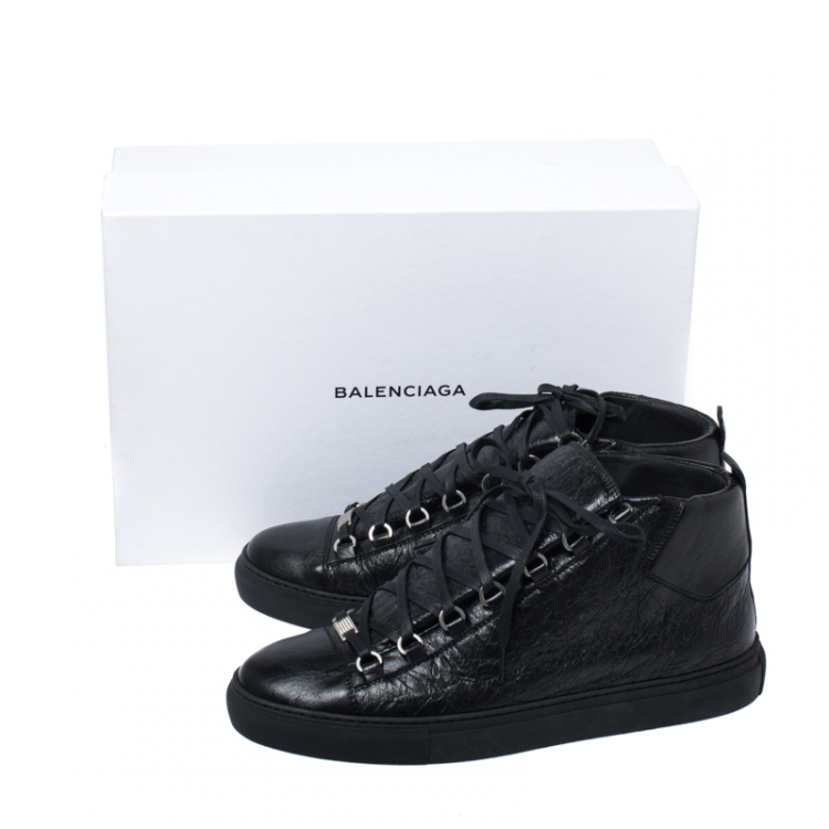 Pre Owned Balenciaga Black Leather Arena Low Top Sneakers Size 44