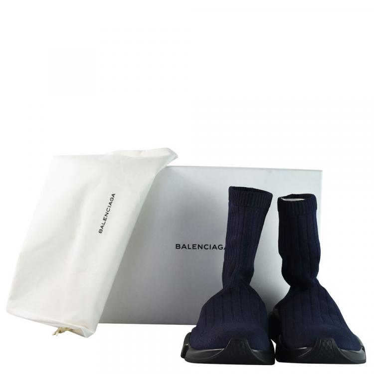 مملوكة مسبقًا Balenciaga Blue Elastane Speed Ribbed Low Trainer Sneakers Size 43