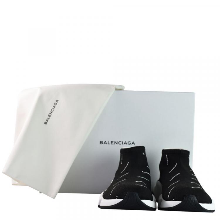 Pre Owned Balenciaga Black Nylon Low Logo Speed Trainer Sneaker Size 41