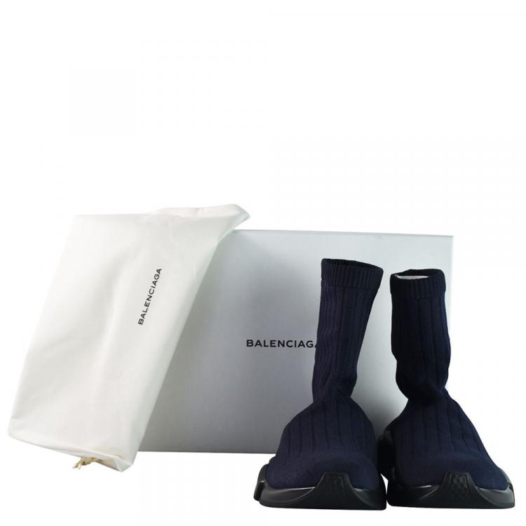 مملوكة مسبقًا Balenciaga Blue Elastane Speed Ribbed Low Trainer Sneakers Size 44