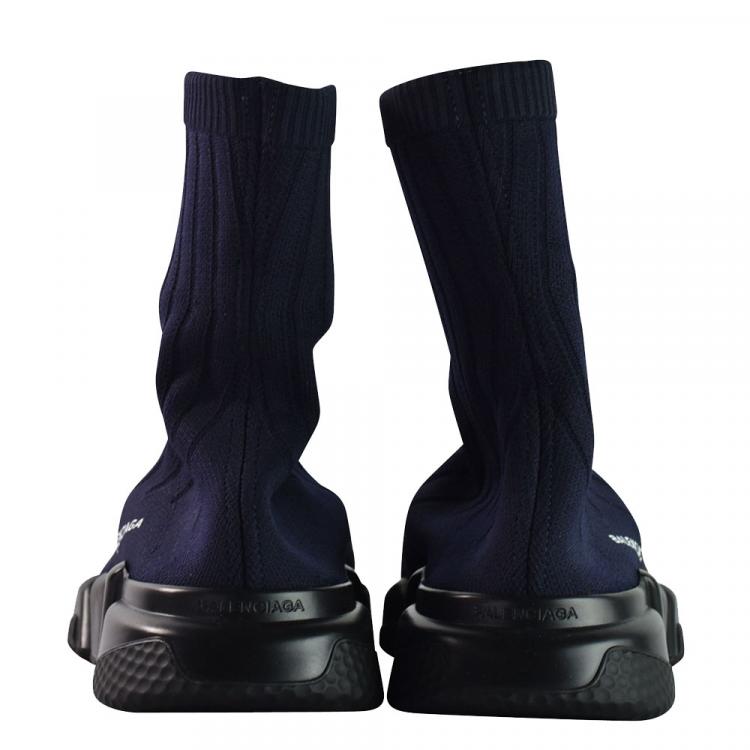 مملوكة مسبقًا Balenciaga Blue Elastane Speed Ribbed Low Trainer Sneakers Size 44