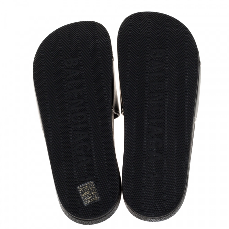 Pre Owned Balenciaga Black Leather Pool Flat Slides Size 42 