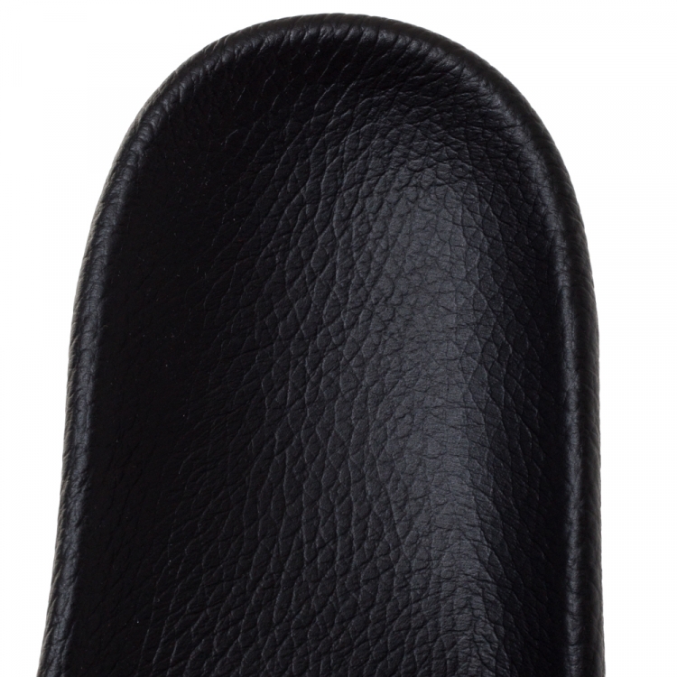 Pre Owned Balenciaga Black Leather Pool Flat Slides Size 42 