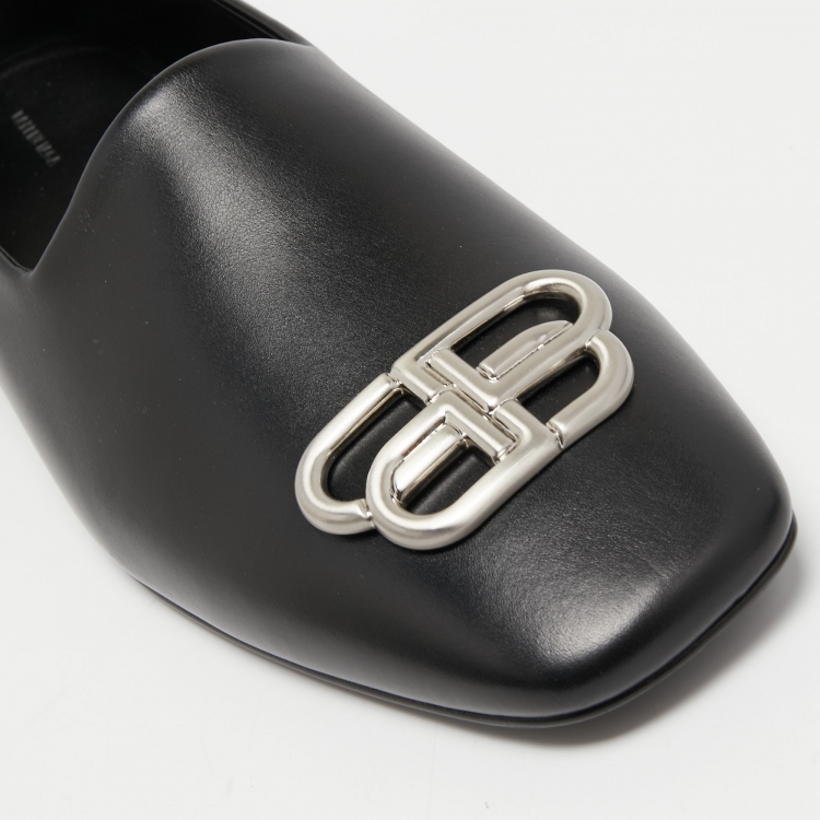 Pre Owned Balenciaga Black Leather BB Slip On Loafers Size 43