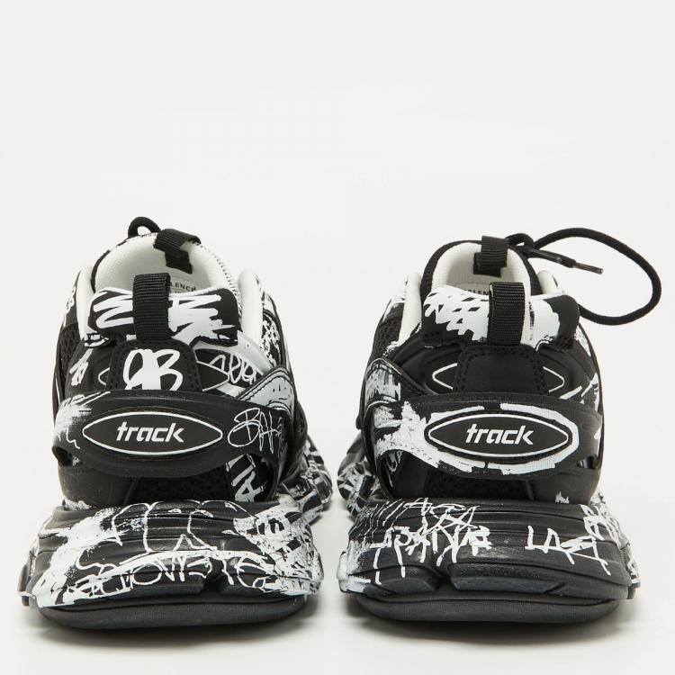 Pre Owned Balenciaga Black Graffiti Mesh and Faux Leather Track Sneakers Size 45