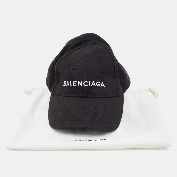 Pre Owned Balenciaga Black Logo Embroidered Cotton Baseball Cap L