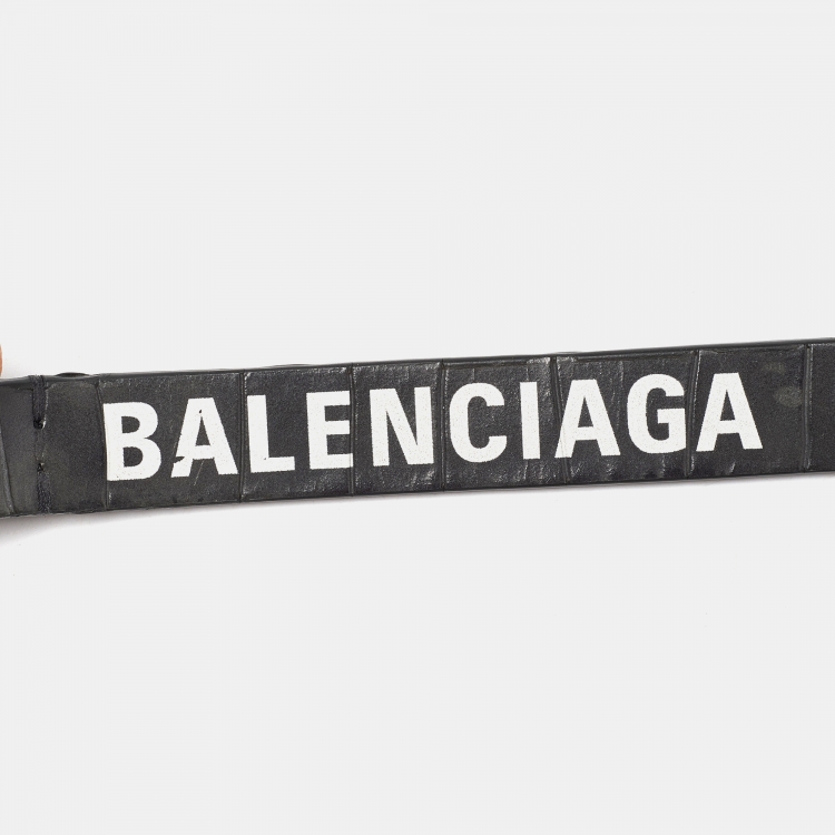 Pre Owned Balenciaga Grey Croc Embossed Leather Rings Key Holder