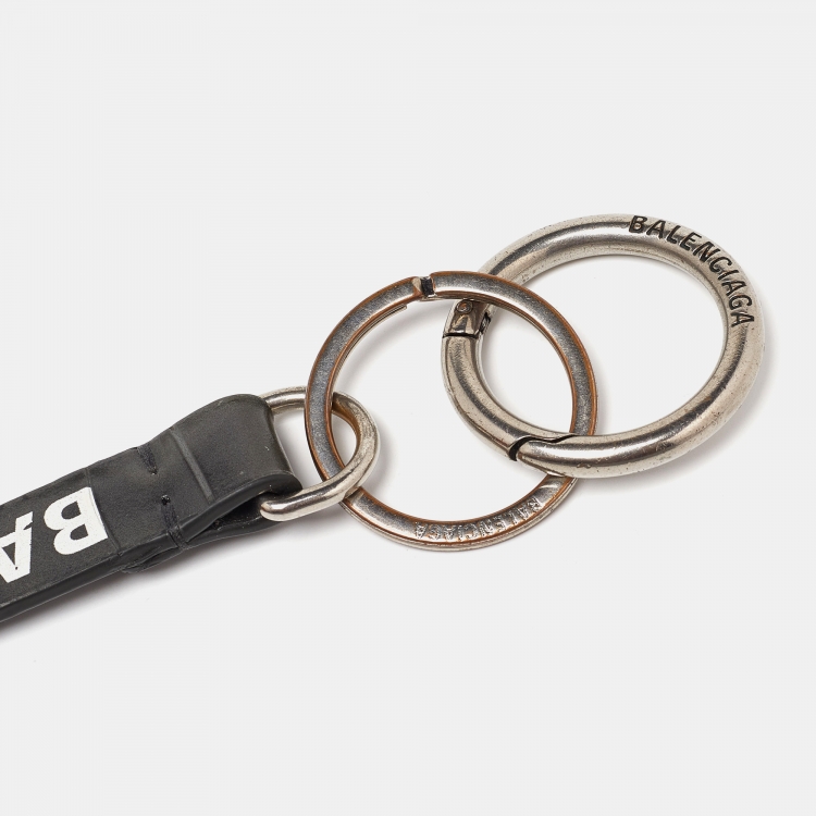 Pre Owned Balenciaga Grey Croc Embossed Leather Rings Key Holder