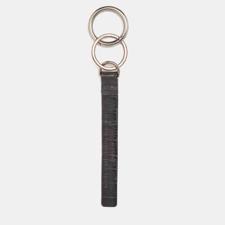 Pre Owned Balenciaga Grey Croc Embossed Leather Rings Key Holder
