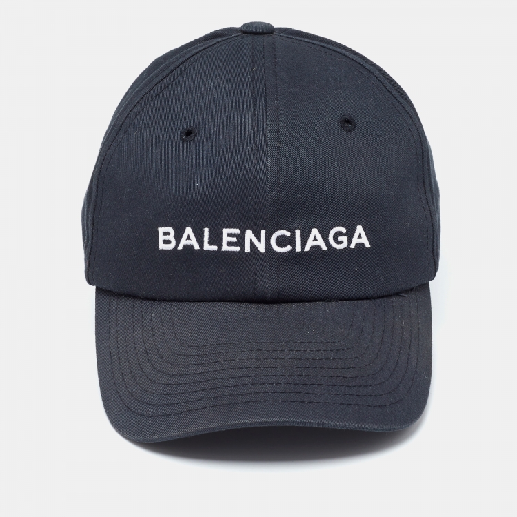 Pre Owned Balenciaga Black Logo Embroidered Cotton Baseball Cap L