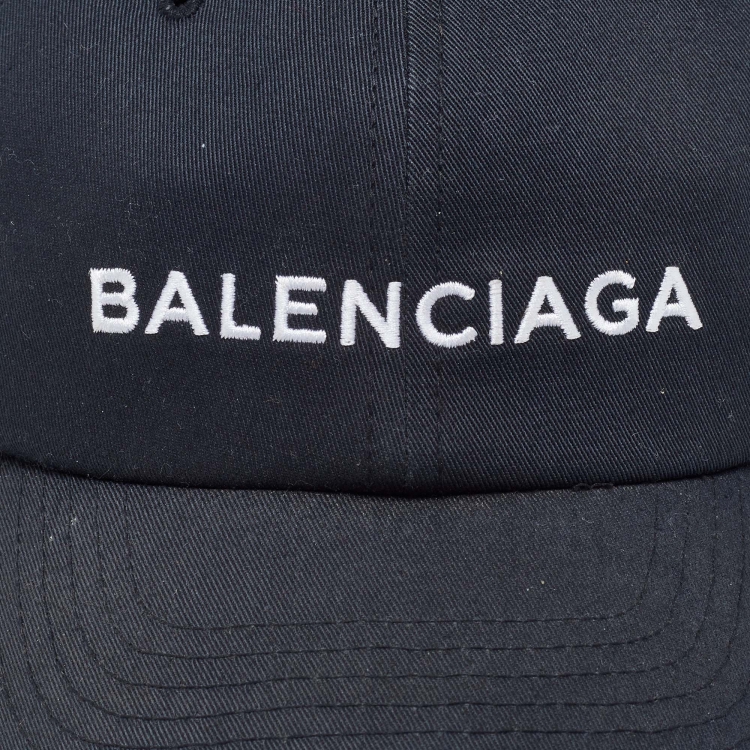 Pre Owned Balenciaga Black Logo Embroidered Cotton Baseball Cap L