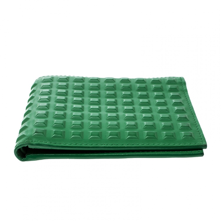 Pre Owned Balenciaga Green Leather Grid Square Bifold Wallet