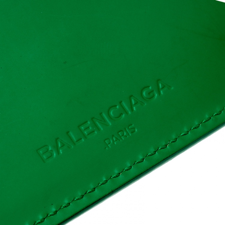 Pre Owned Balenciaga Green Leather Grid Square Bifold Wallet