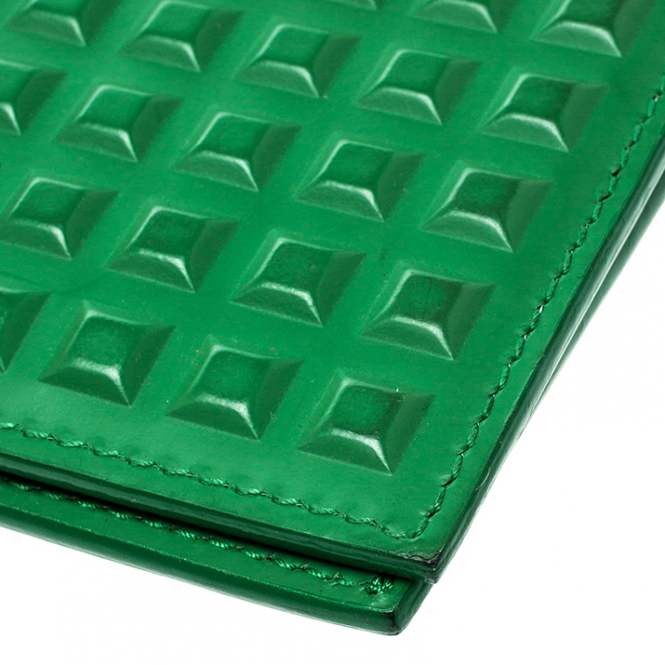 Pre Owned Balenciaga Green Leather Grid Square Bifold Wallet