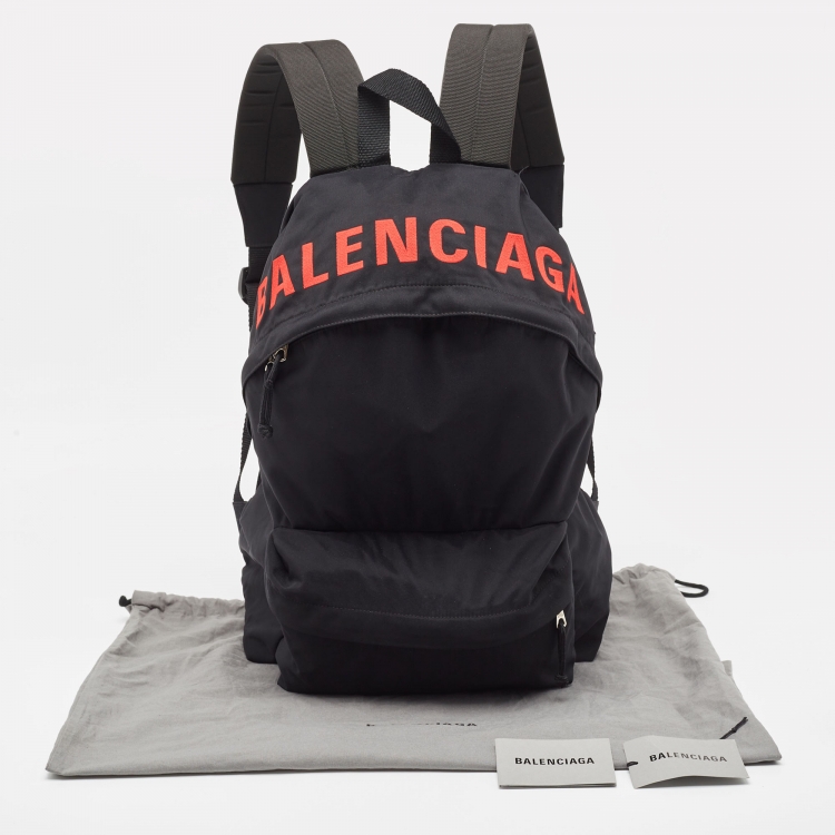 Pre Owned Balenciaga Black Nylon Logo Embroidered Wheel Backpack