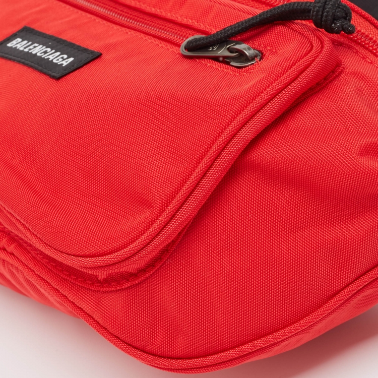Pre Owned Balenciaga Red/Black Nylon Explorer Belt Bag