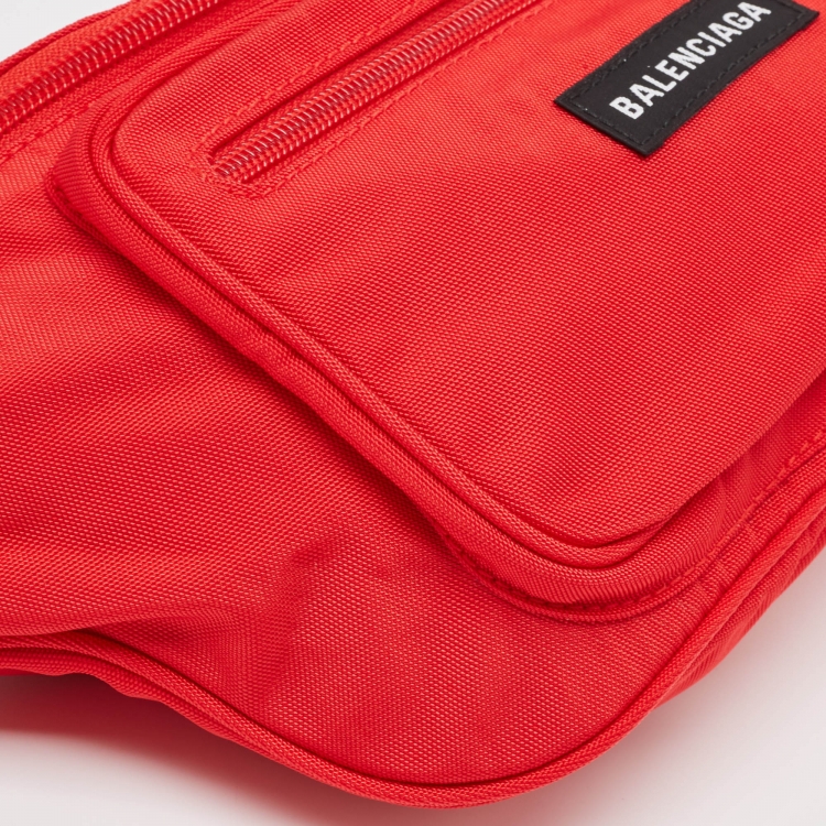 Pre Owned Balenciaga Red/Black Nylon Explorer Belt Bag