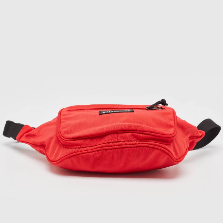 Pre Owned Balenciaga Red/Black Nylon Explorer Belt Bag