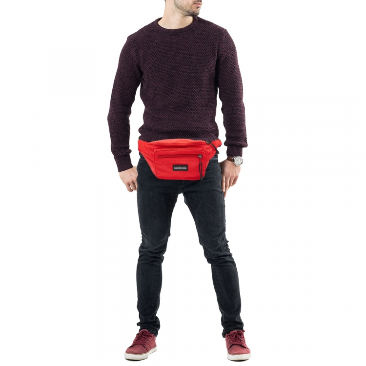 Pre Owned Balenciaga Red/Black Nylon Explorer Belt Bag