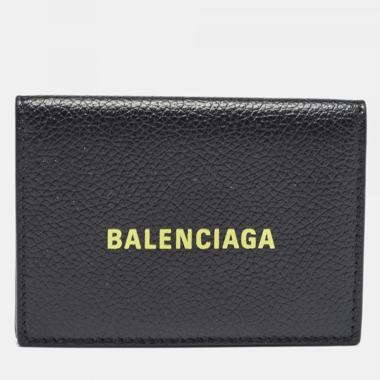 Pre Owned Balenciaga Black Logo Flap Card Case