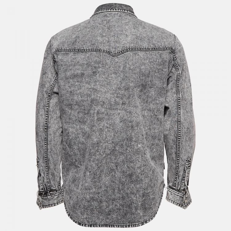 Pre Owned Balenciaga Grey Washed Denim Ripped Cuff Shirt L