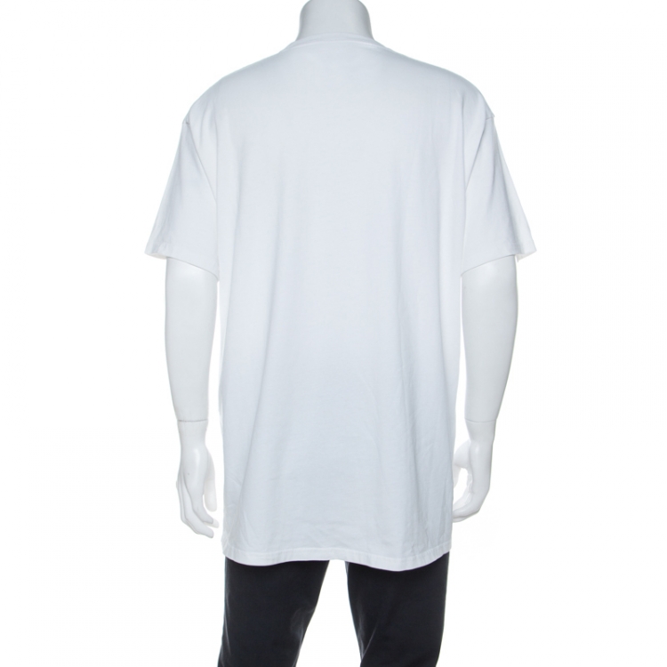 Pre Owned Balenciaga White Cotton Logo Print Oversized T-Shirt M