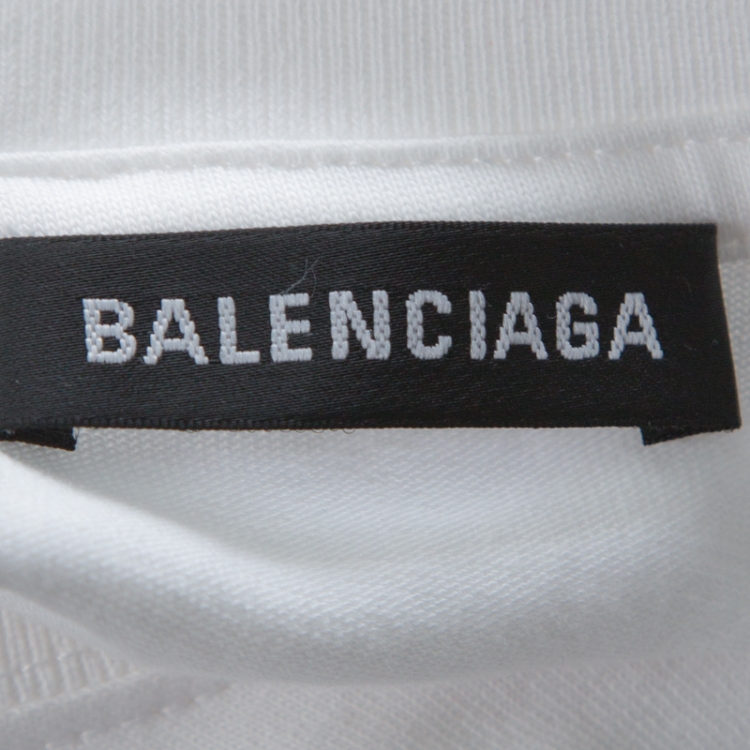 Pre Owned Balenciaga White Cotton Logo Print Oversized T-Shirt M