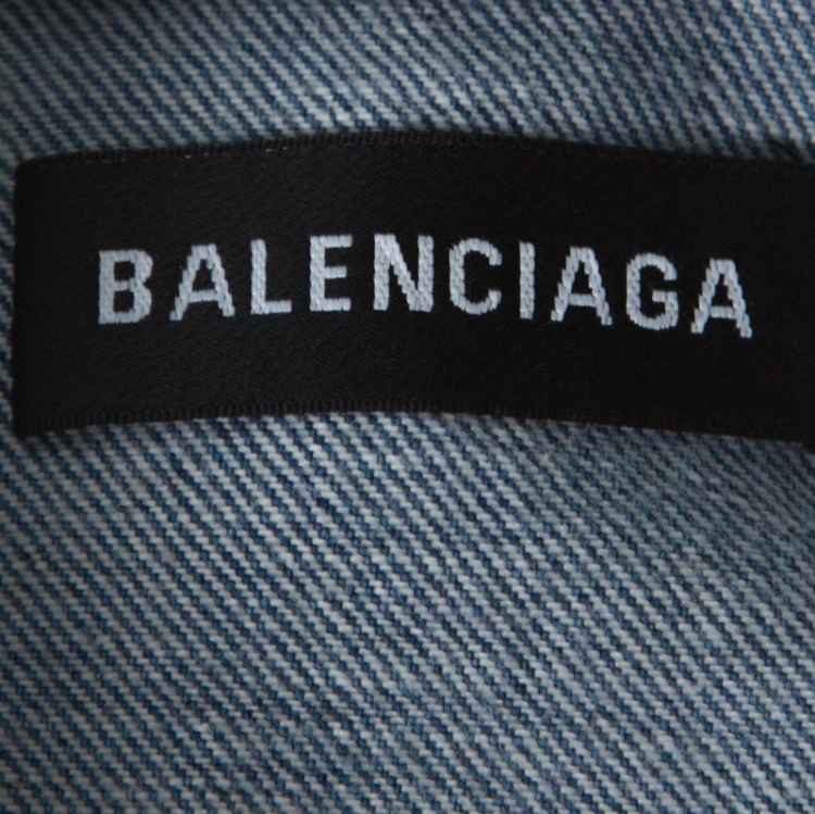 Pre Owned Balenciaga Indigo Seasonal Graffiti Print Oversized Denim Jacket S