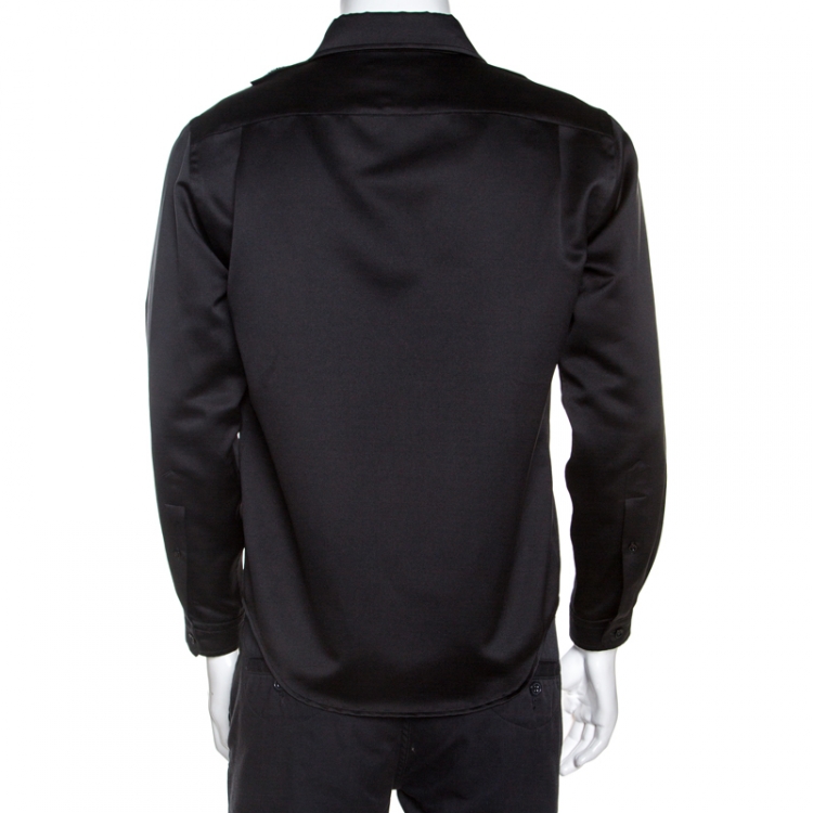 Pre Owned Balenciaga Black Satin Button Front Shrunken Shirt M