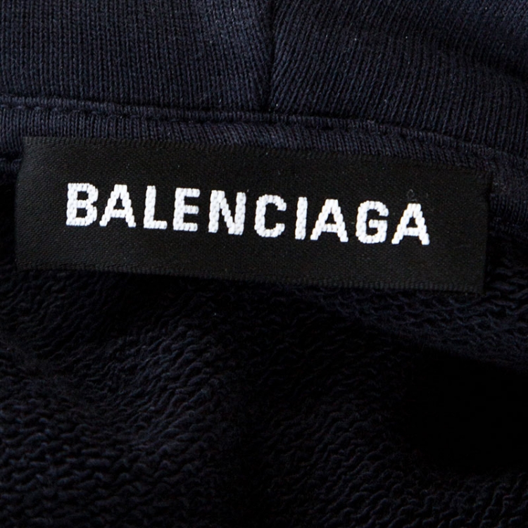 Pre Owned Balenciaga Navy Blue Jersey Hoodie M