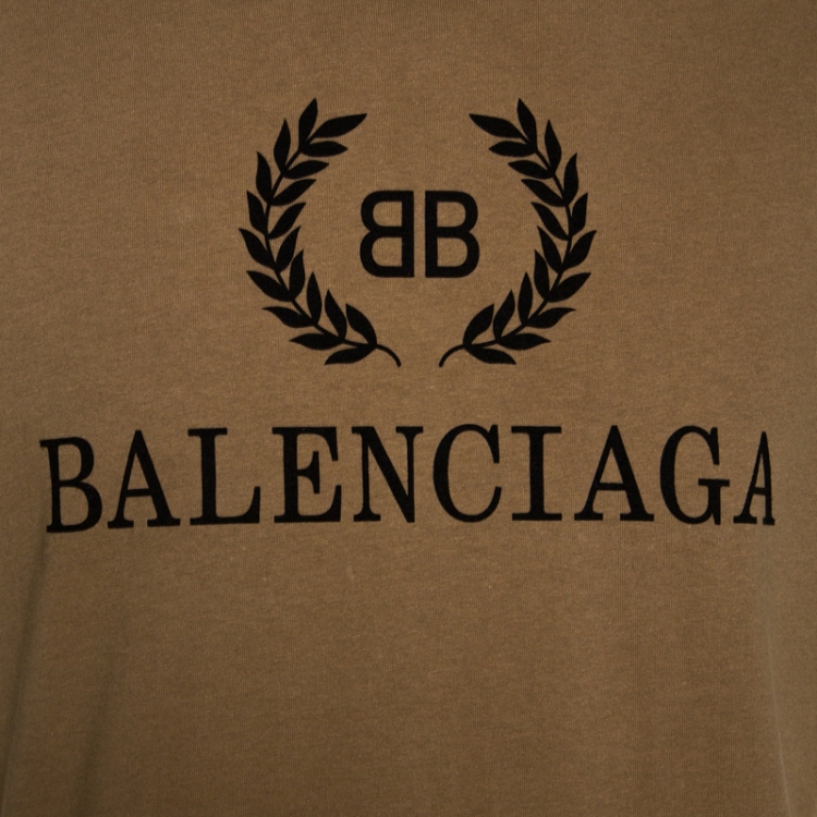 مملوكة مسبقًا Balenciaga Beige BB Logo print Cotton T-Shirt M
