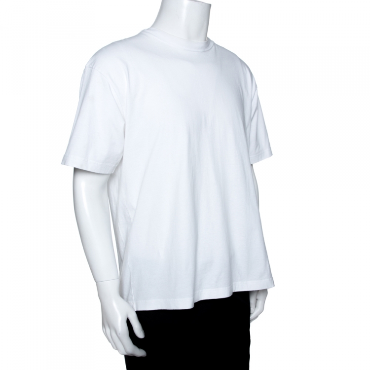 Pre Owned Balenciaga White Logo Print Cotton Oversized T-Shirt L