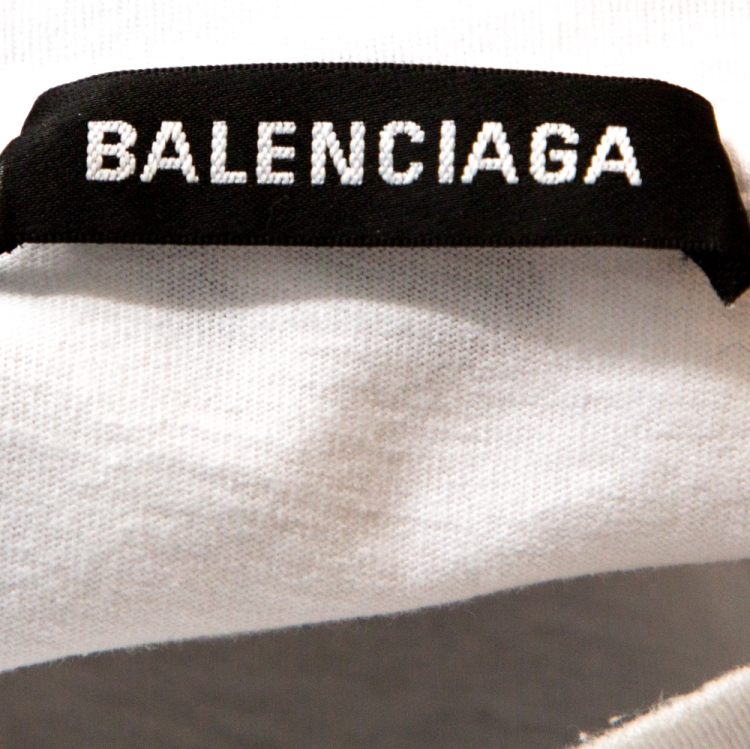 Pre Owned Balenciaga White Logo Print Cotton Oversized T-Shirt L