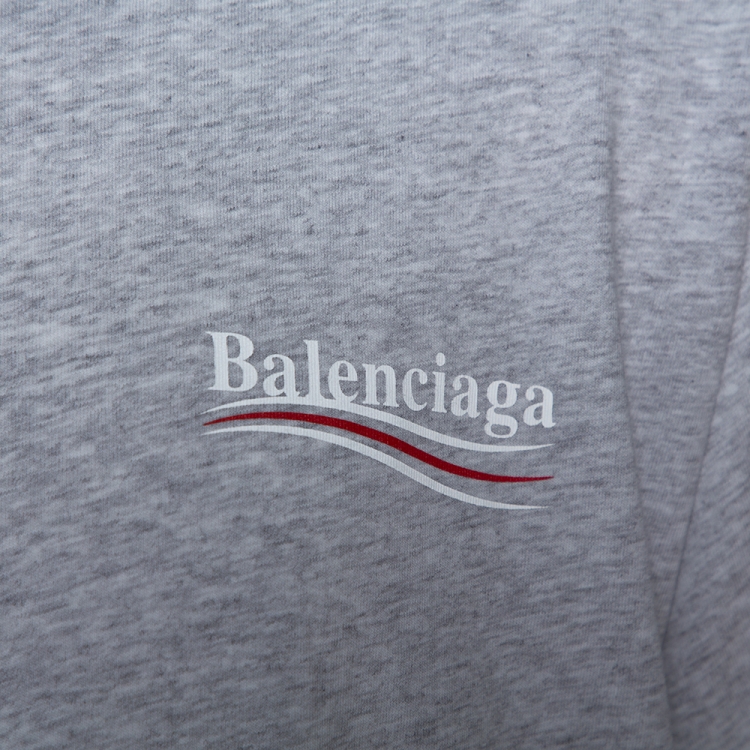 Pre Owned Balenciaga Light Grey Cotton Wave Logo Print T Shirt S