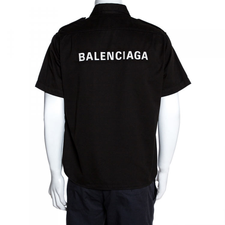 Pre Owned Balenciaga Black Cotton Short Sleeve Safari Shirt M