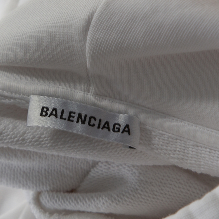 Pre Owned Balenciaga White Embroidered Logo Cotton Oversized Hoodie XS