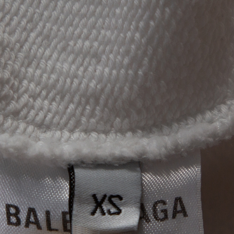 Pre Owned Balenciaga White Embroidered Logo Cotton Oversized Hoodie XS