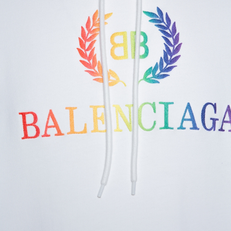 Pre Owned Balenciaga White Embroidered Logo Cotton Oversized Hoodie XS