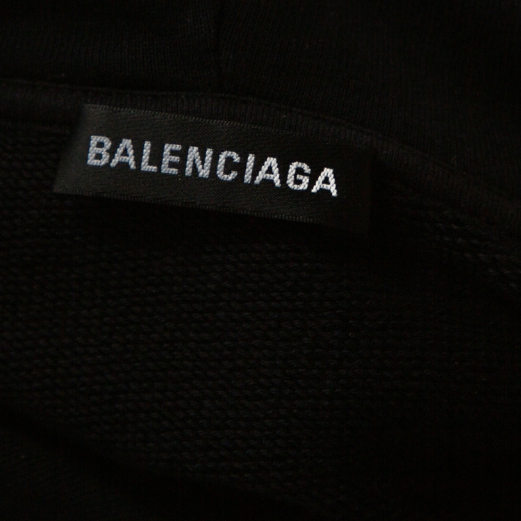 Pre Owned Balenciaga Black Embroidered Logo Cotton Oversized Hoodie S